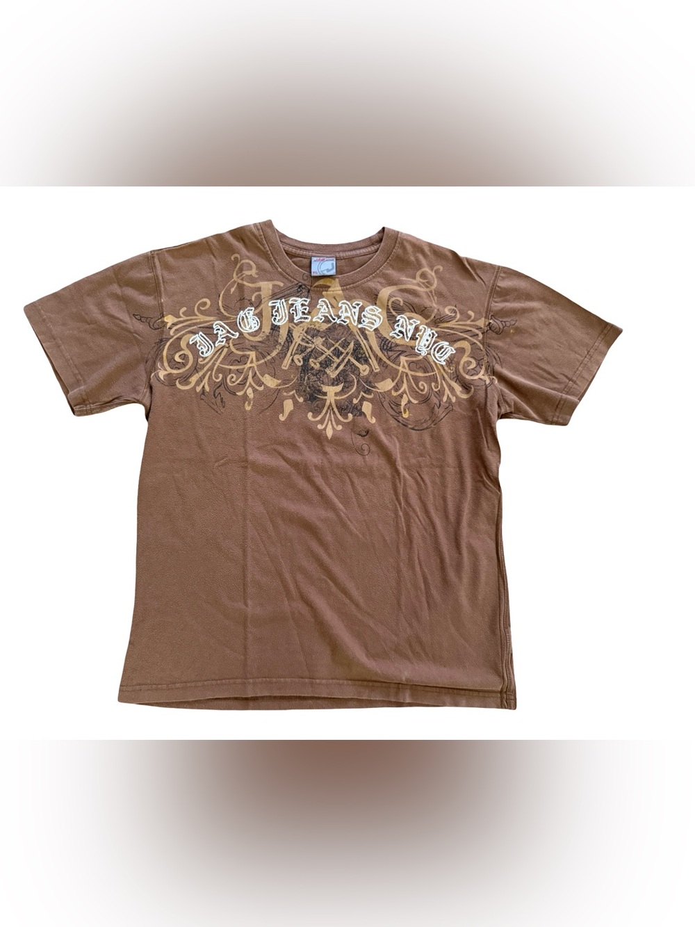 JAG Jeans NYC Brown Y2K Graphic Embroidered Gothic Tee Large